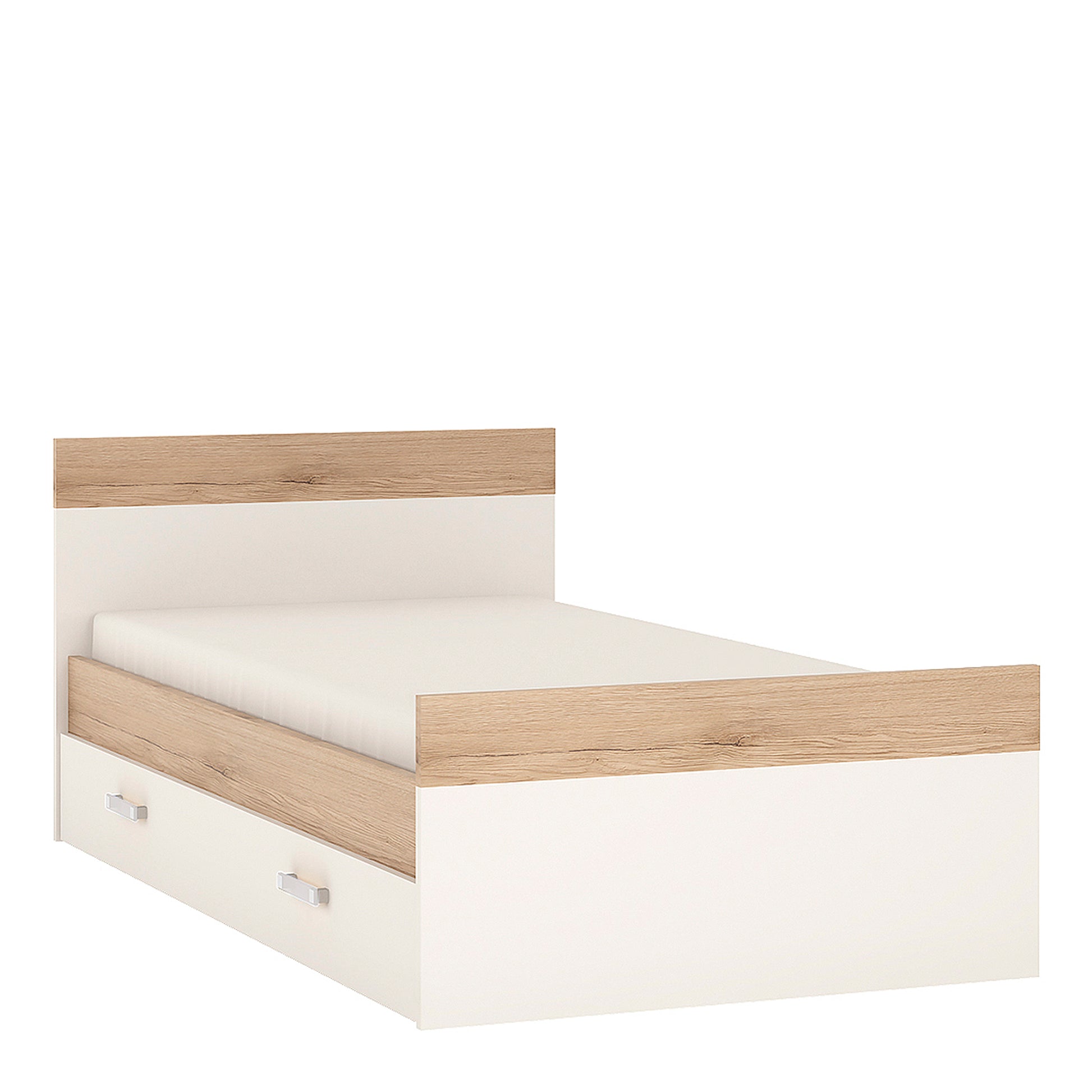 4Kids  Single Bed with under Drawer in Light Oak and white High Gloss (opalino handles)