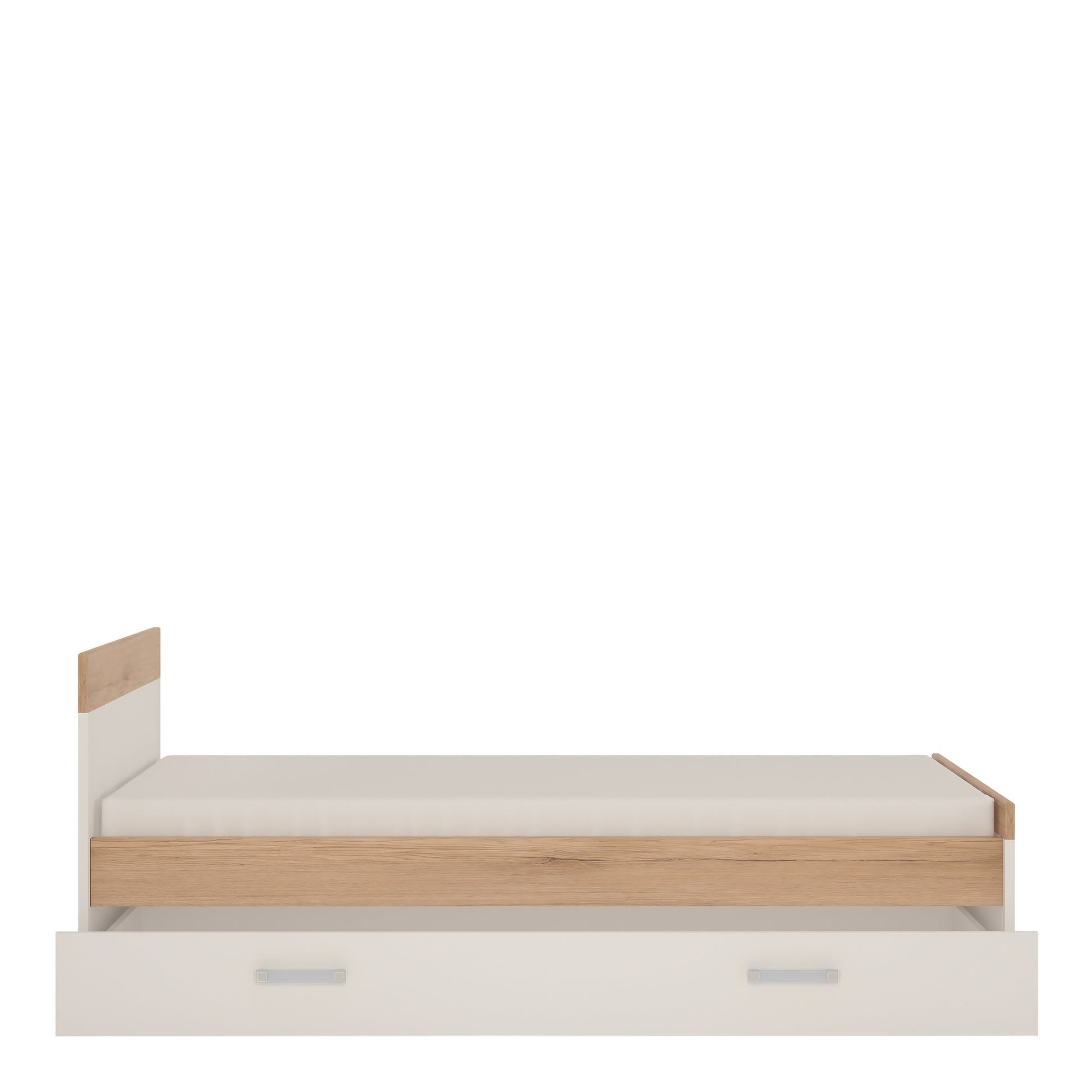 4Kids  Single Bed with under Drawer in Light Oak and white High Gloss (opalino handles)