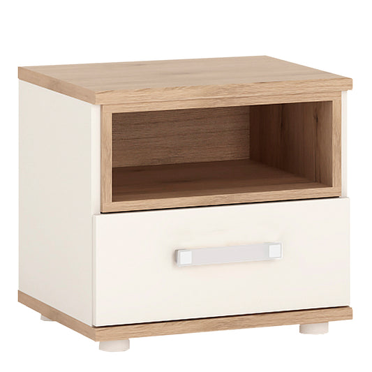 4Kids  1 Drawer bedside Cabinet in Light Oak and white High Gloss (opalino handles)