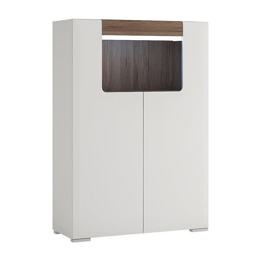 Toronto  Low 2 Door cabinet with open shelf (inc. Plexi Lighting) In White and Oak