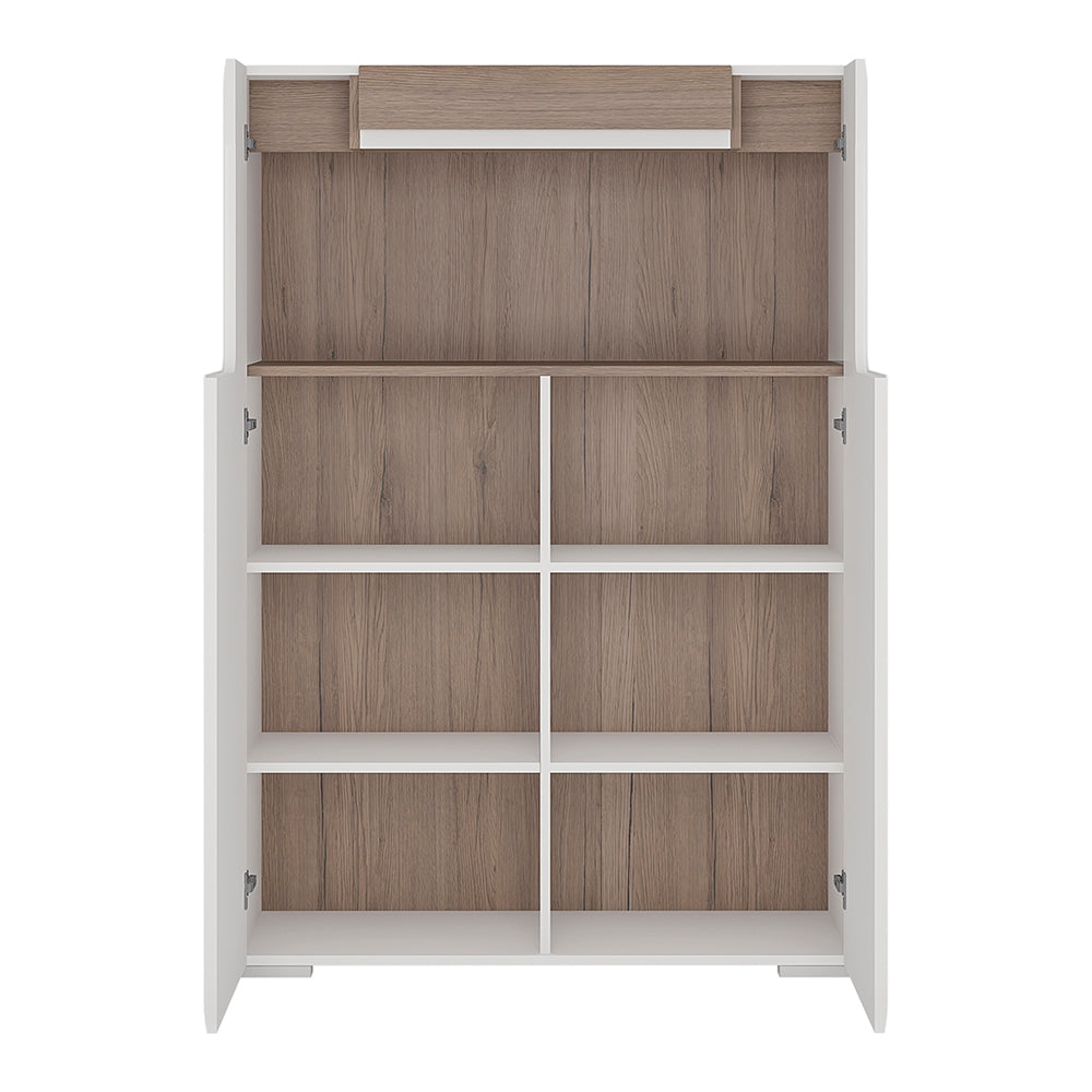 Toronto  Low 2 Door cabinet with open shelf (inc. Plexi Lighting) In White and Oak