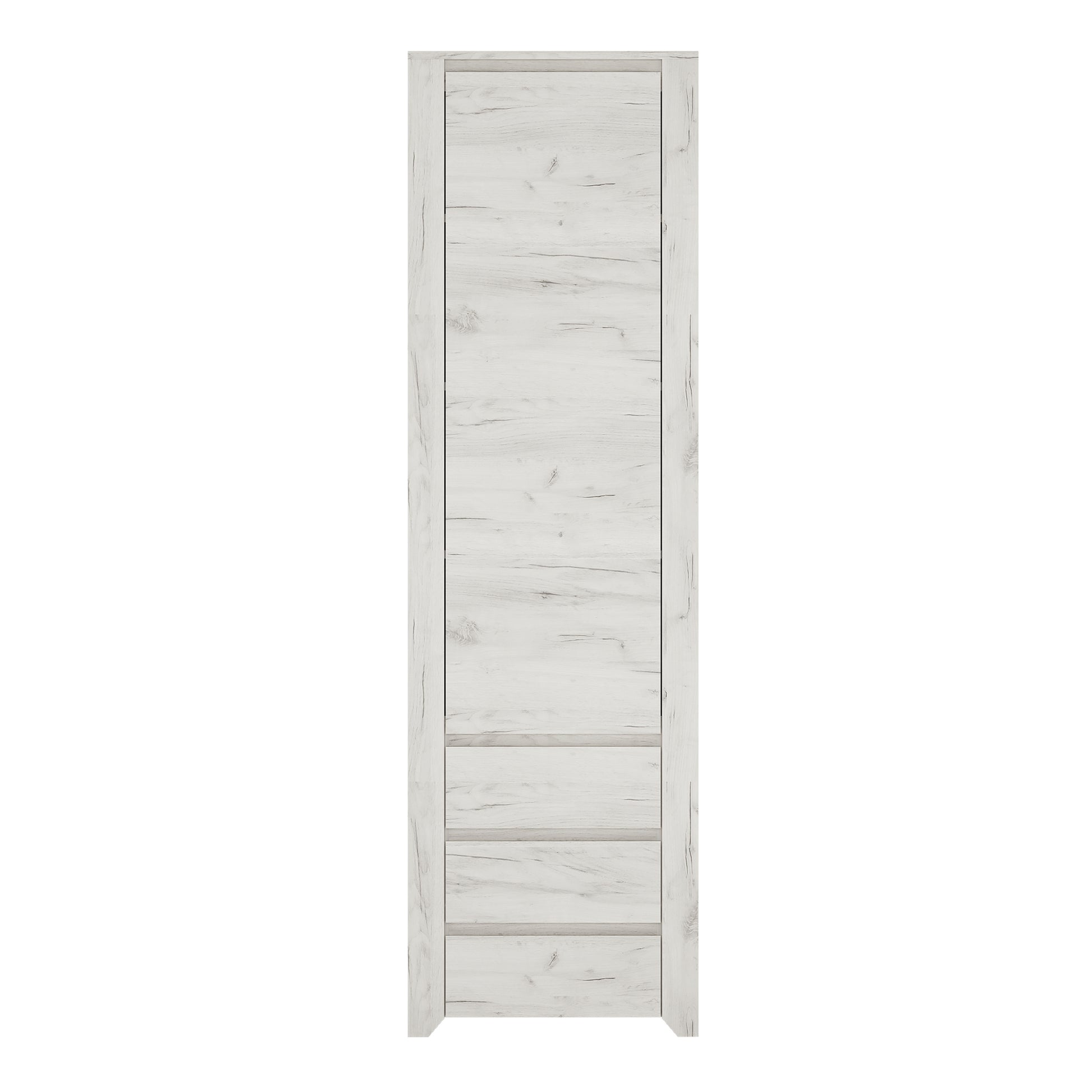 Angel  Tall Narrow One Door 3 Drawer Narrow Cupboard in White Craft Oak