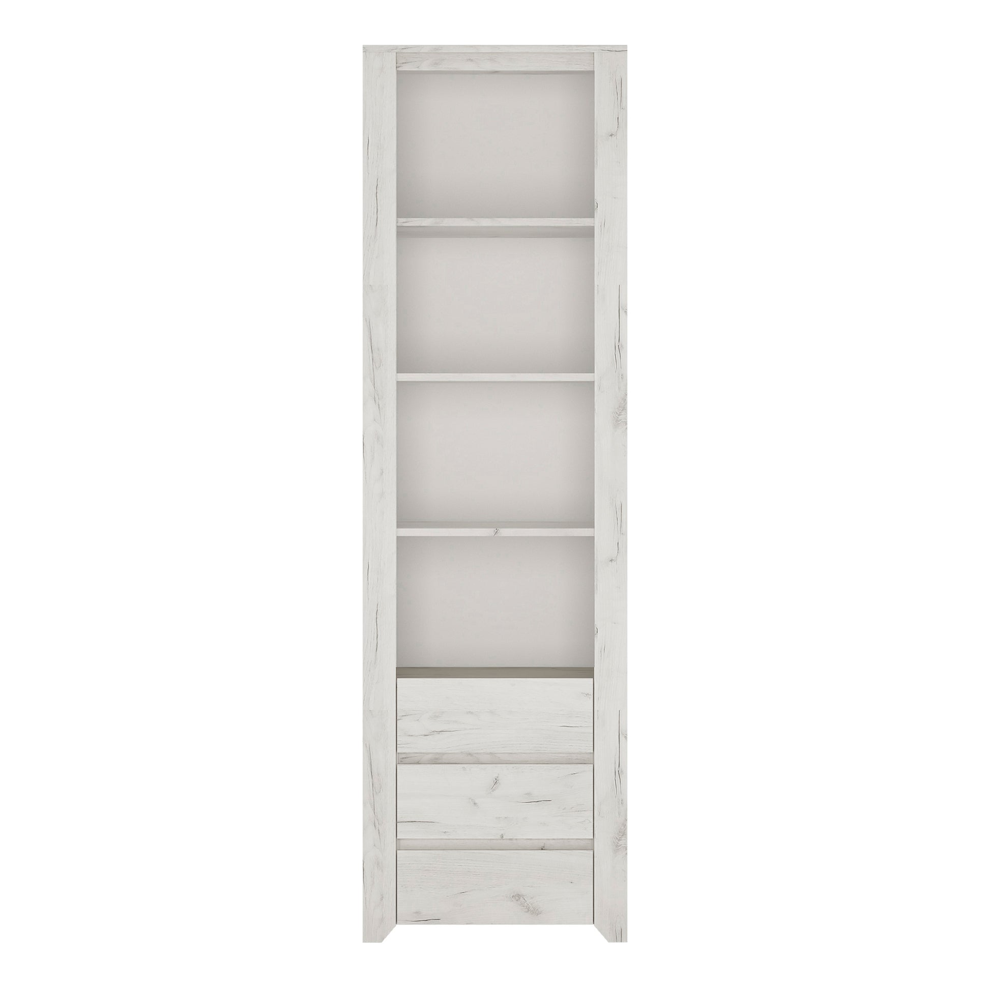 Angel  Tall Narrow 3 Drawer Bookcase in White Craft Oak
