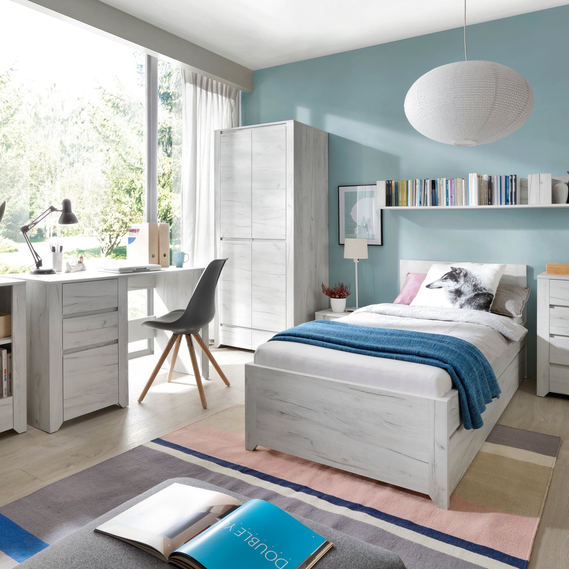 Angel  2 Door 2 Drawer Fitted Wardrobe in White Craft Oak