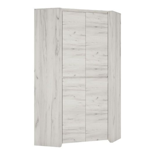 Angel  Corner Fitted Wardrobe in White Craft Oak