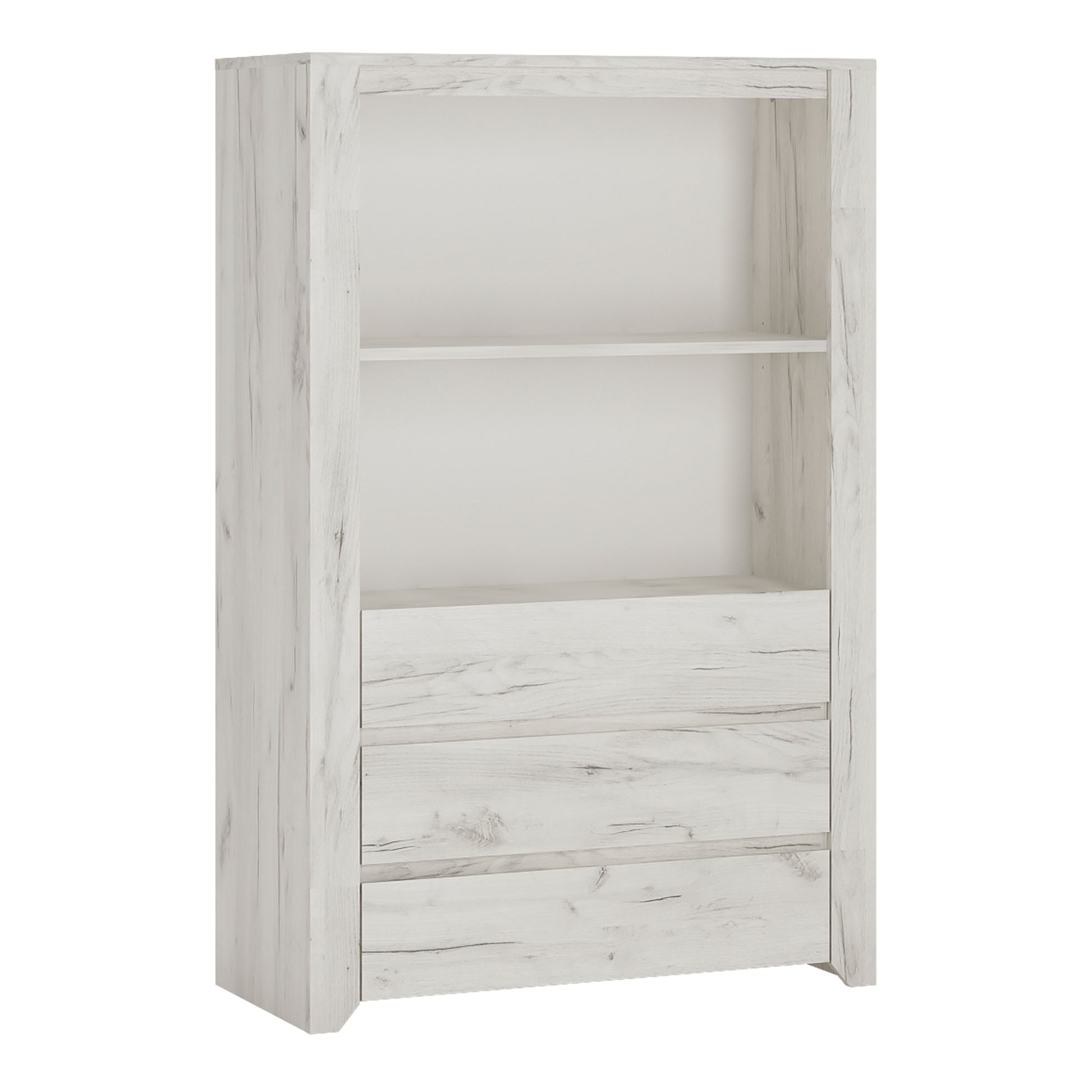 Angel  3 Drawer Cupboard with Open Shelf in White Craft Oak