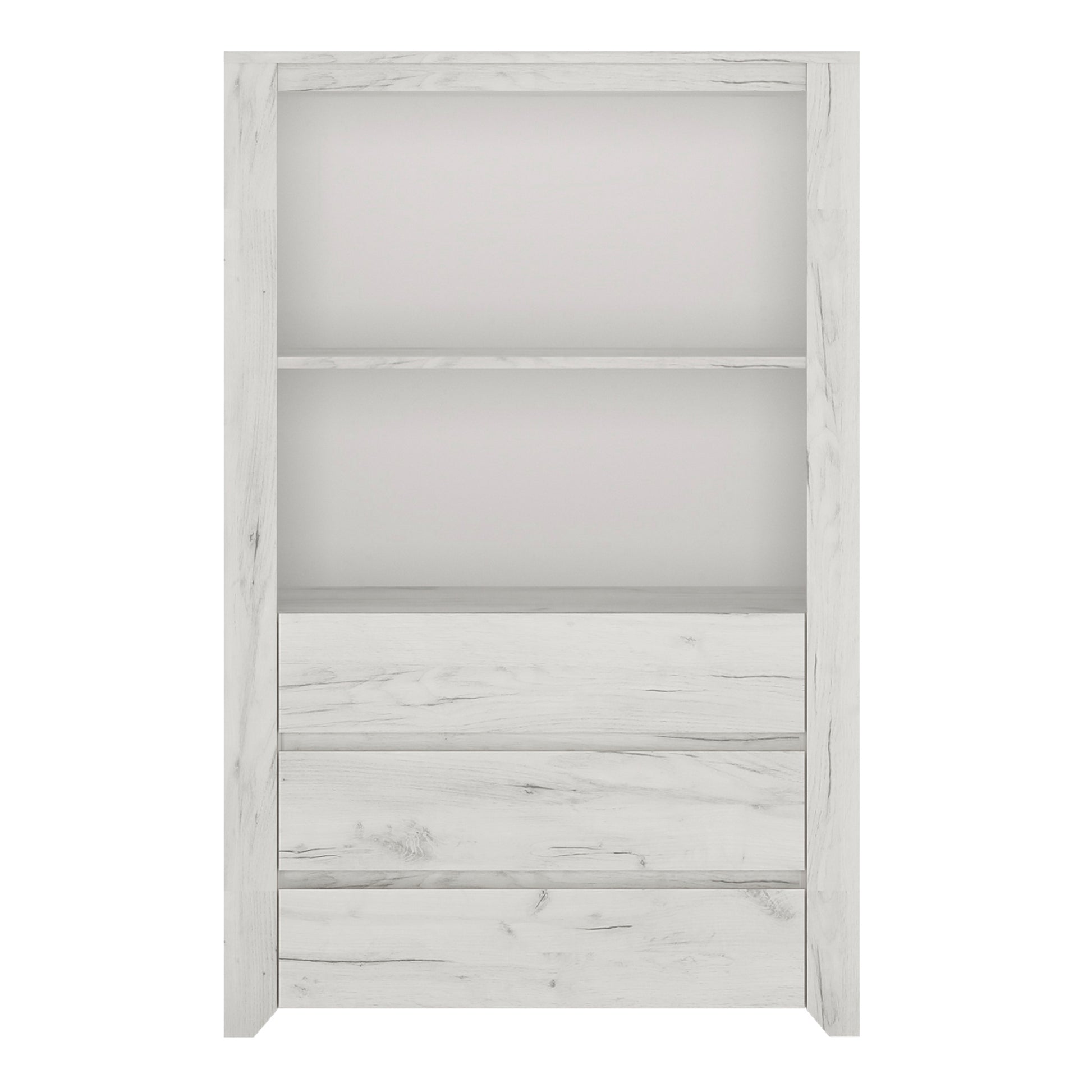 Angel  3 Drawer Cupboard with Open Shelf in White Craft Oak