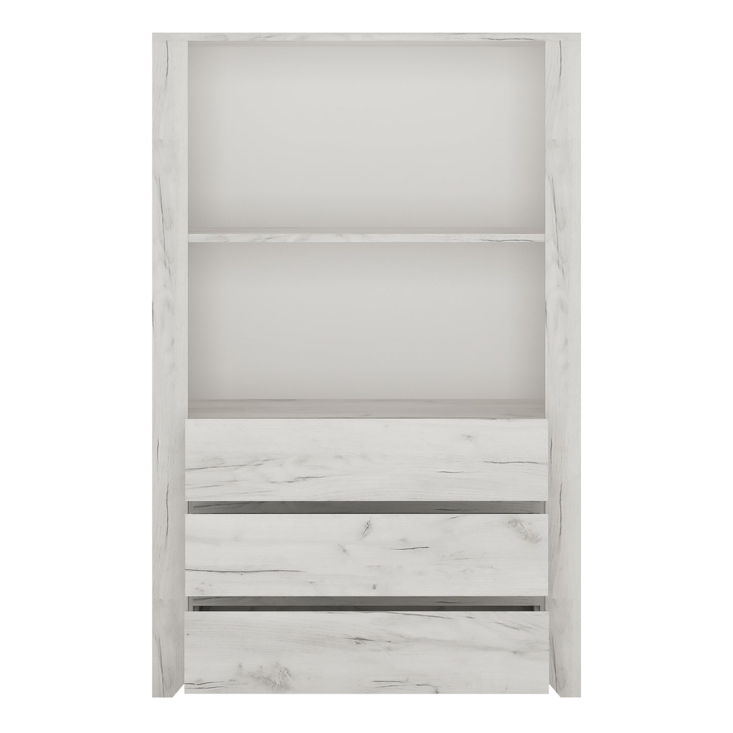 Angel  3 Drawer Cupboard with Open Shelf in White Craft Oak