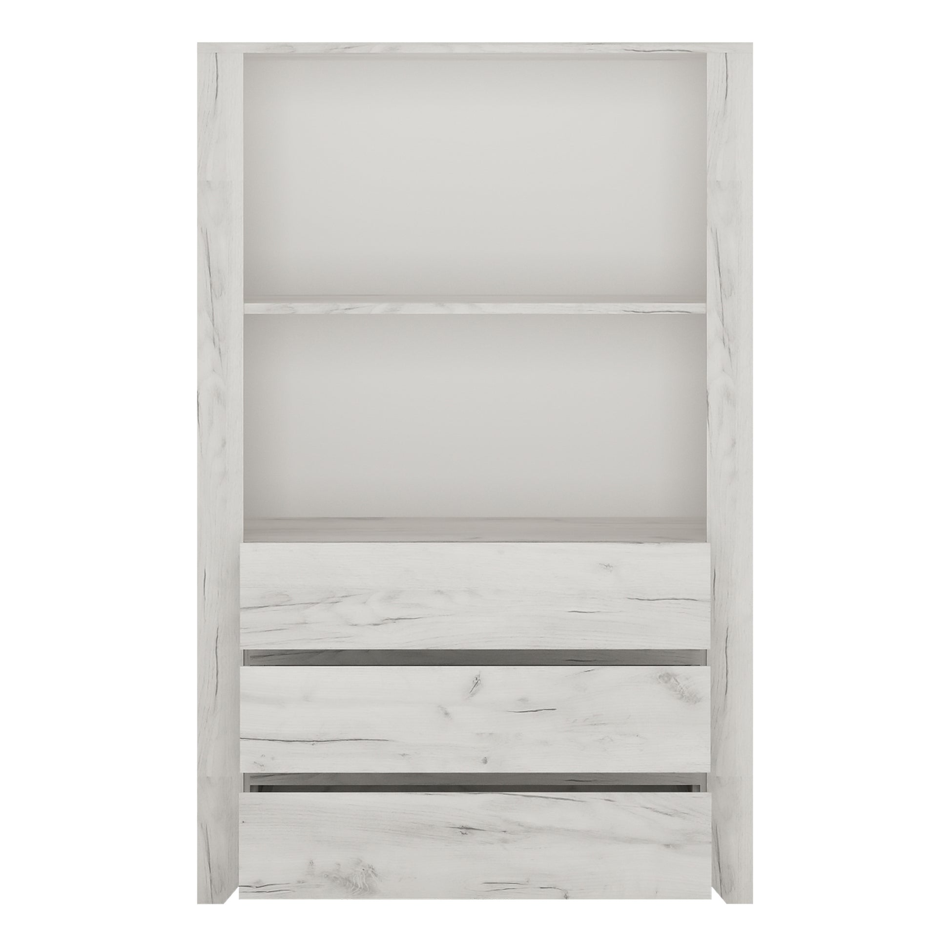 Angel  3 Drawer Cupboard with Open Shelf in White Craft Oak