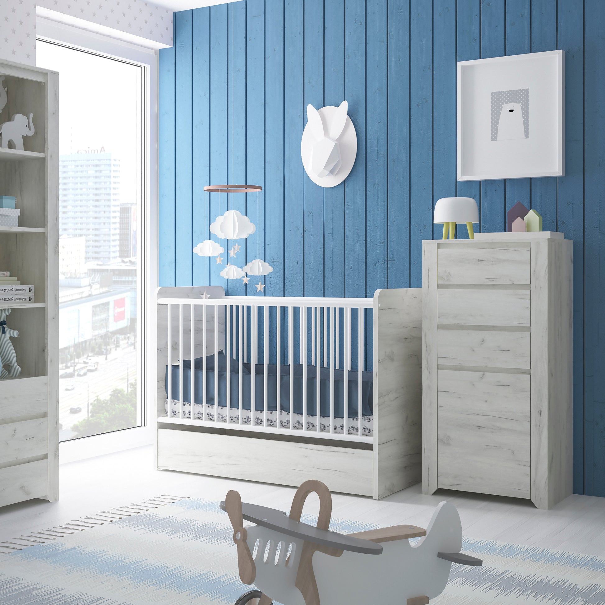 Angel  1 Door 3 Drawer Chest in White Craft Oak
