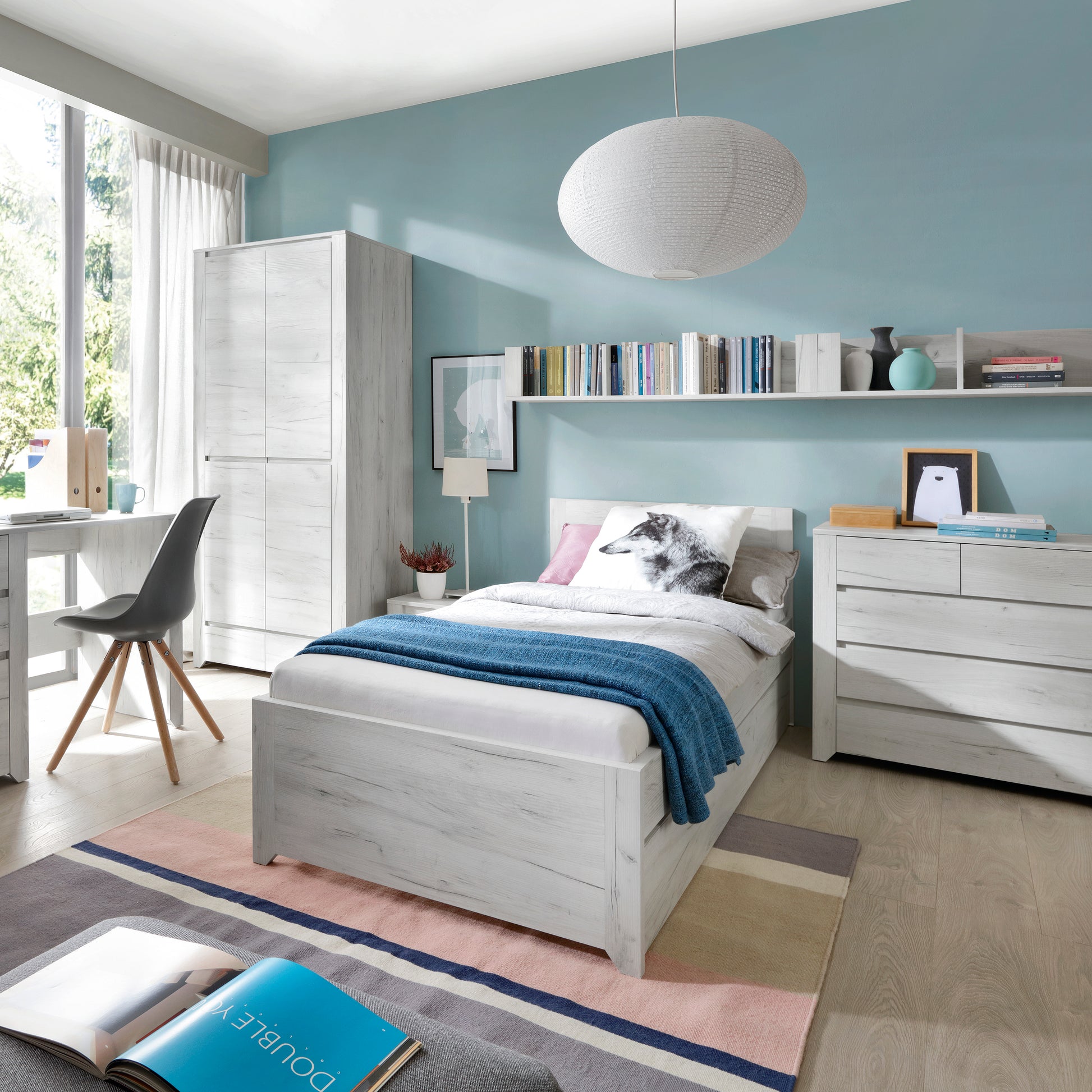 Angel  1 Door 2+3 drawer Chest in White Craft Oak