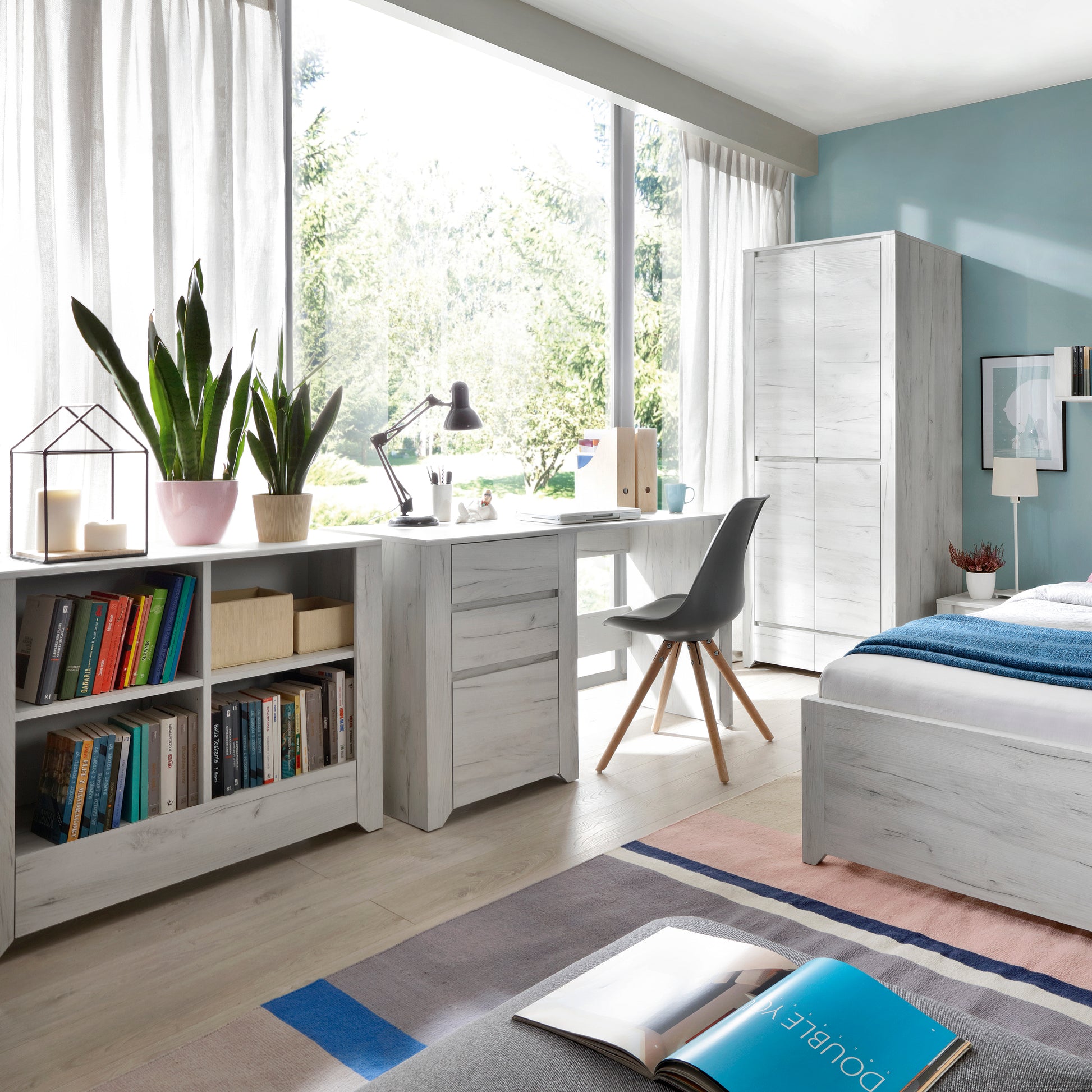 Angel  2 Door 3+3 Drawer Wide Chest in White Craft Oak