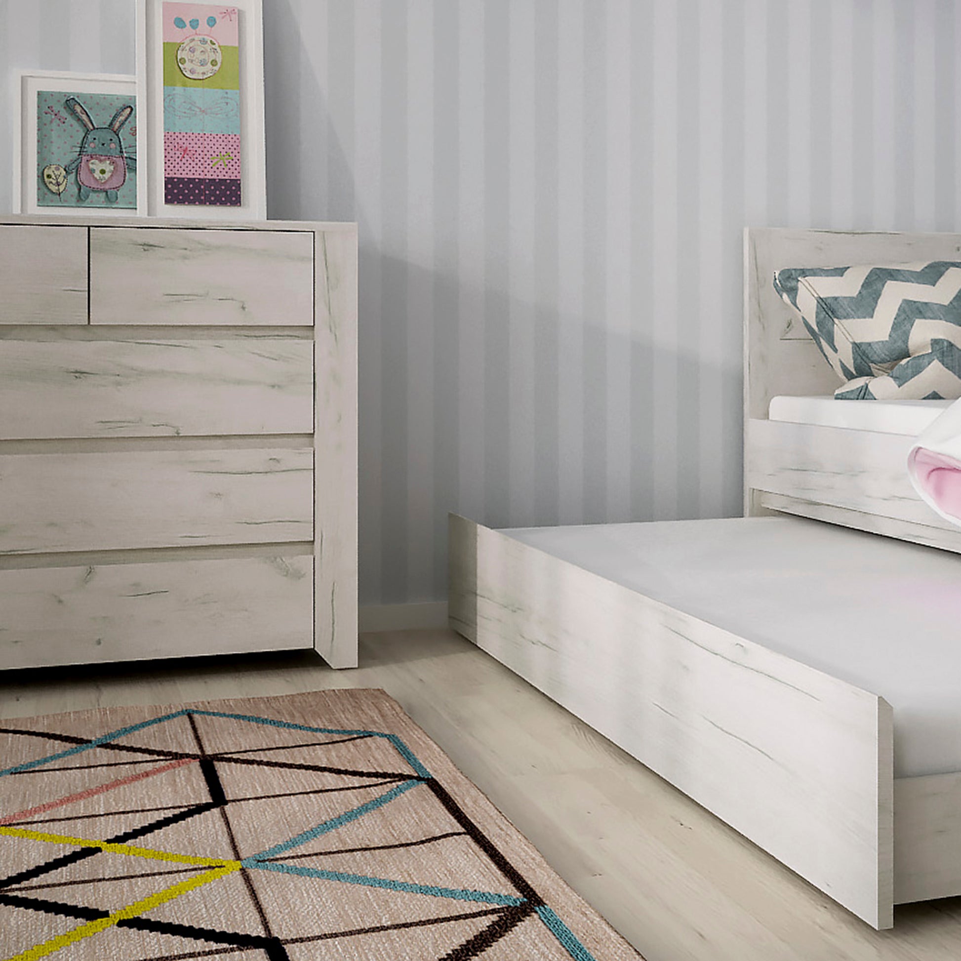 Angel  2+3 Chest of Drawers in White Craft Oak