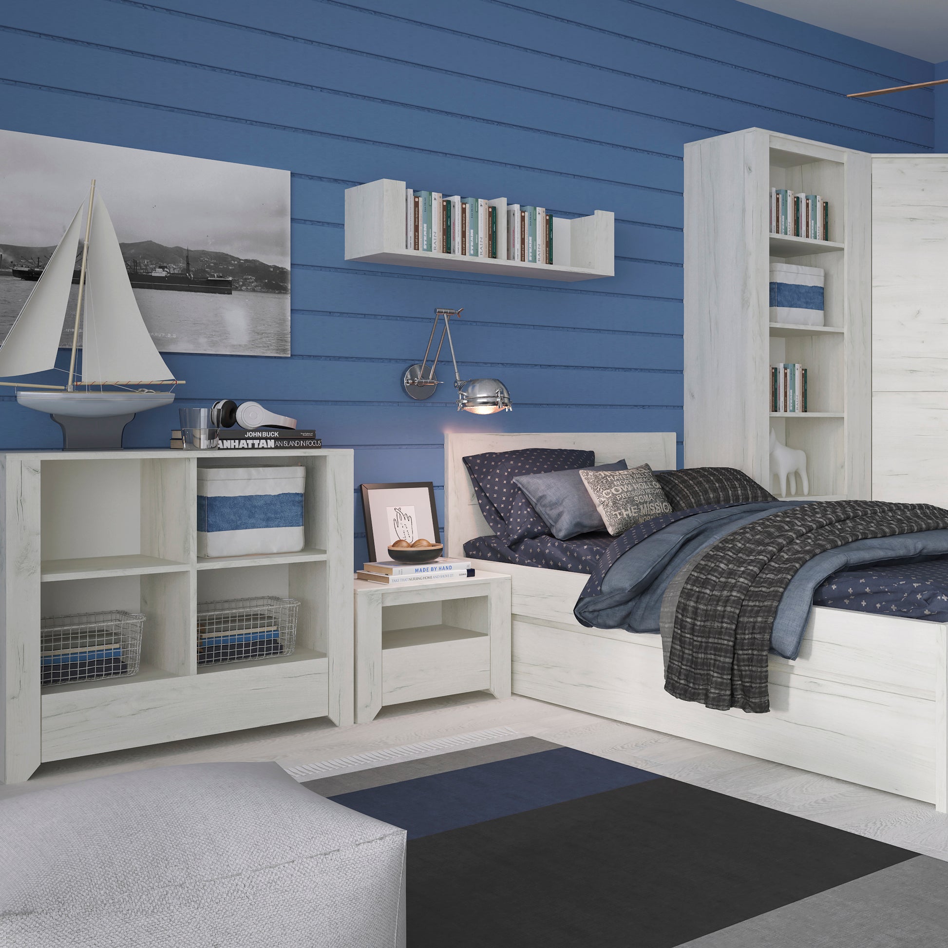 Angel  1 Drawer Low Bookcase in White Craft Oak