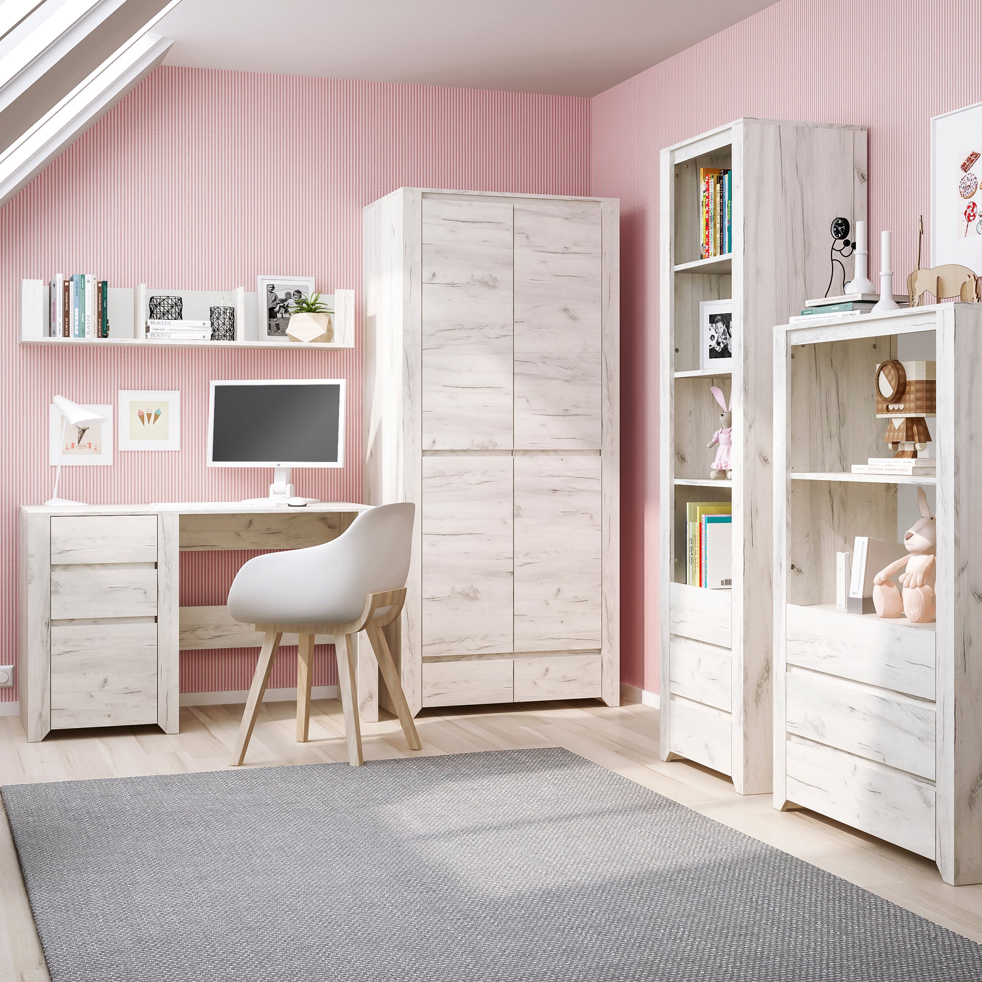 Angel  118.7cm Wall Shelf in White Craft Oak