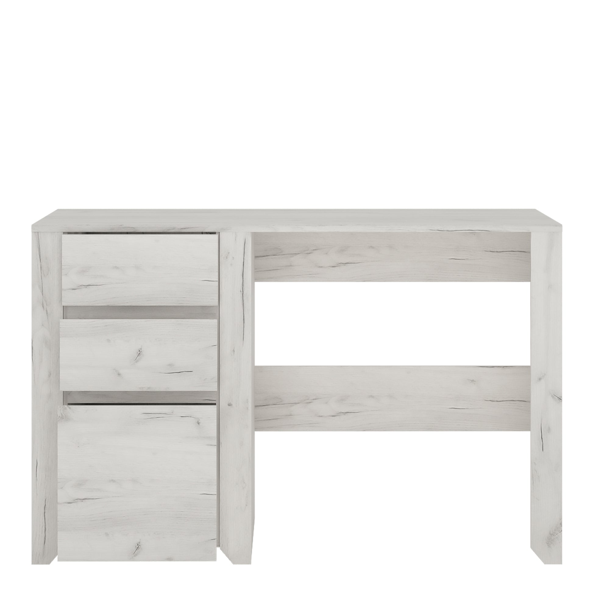 Angel  3 Drawer Desk in White Craft Oak
