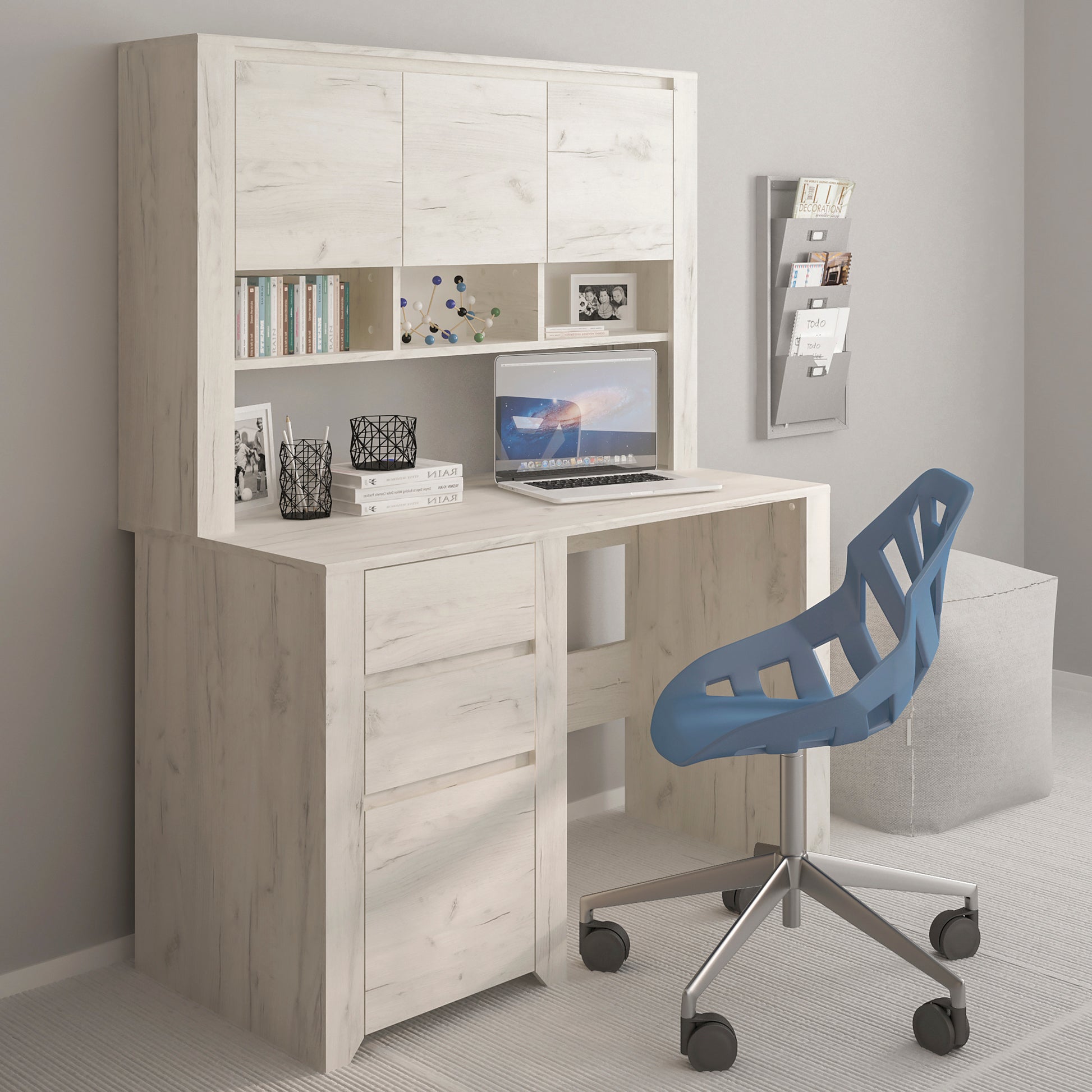 Angel  3 Drawer Desk in White Craft Oak