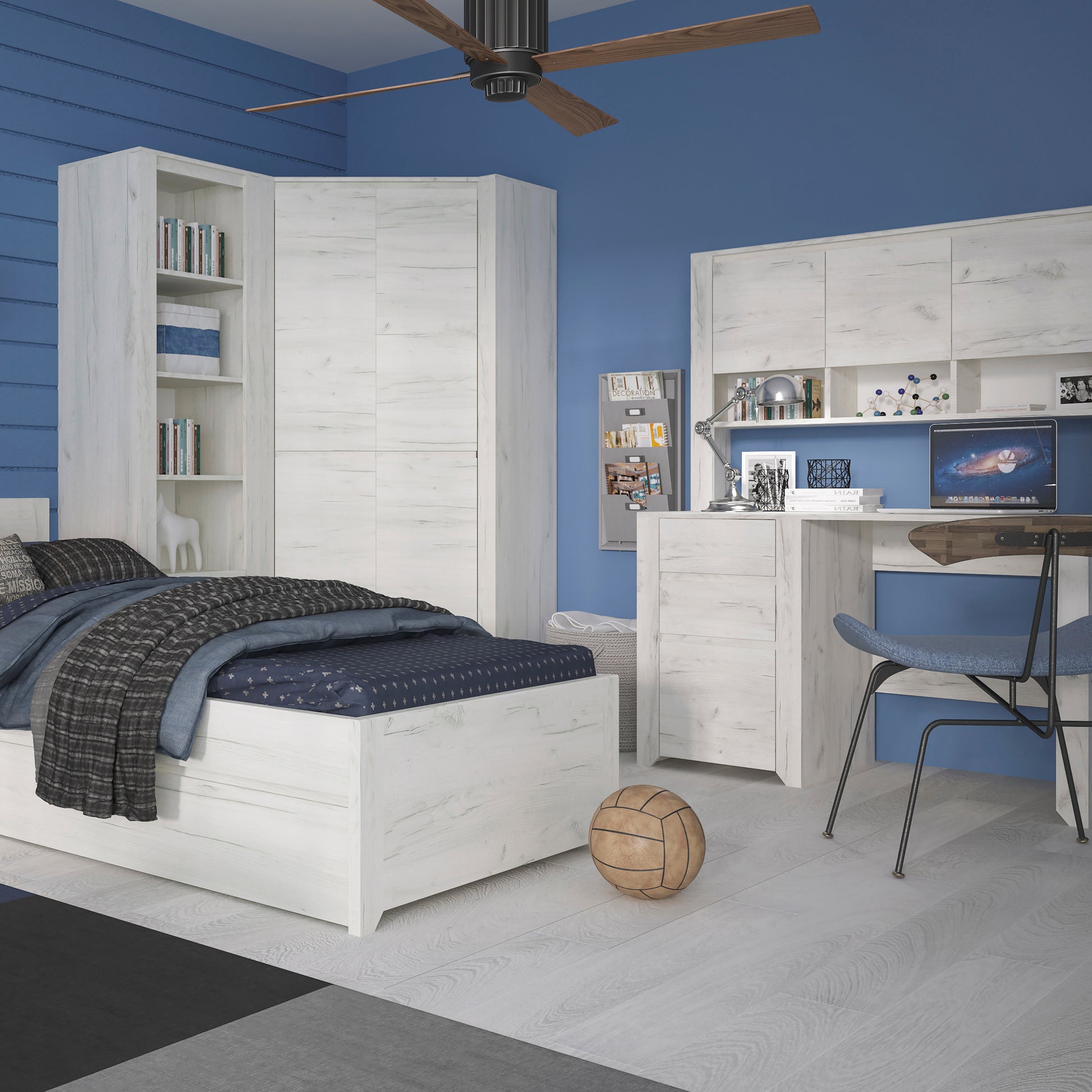 Angel  3 Drawer Desk in White Craft Oak