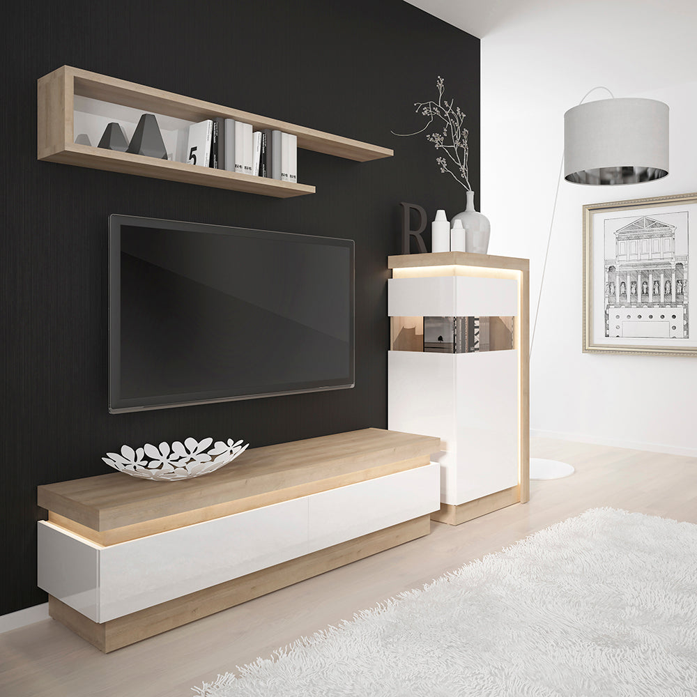 Lyon  2 drawer TV cabinet in Riviera Oak/White High Gloss
