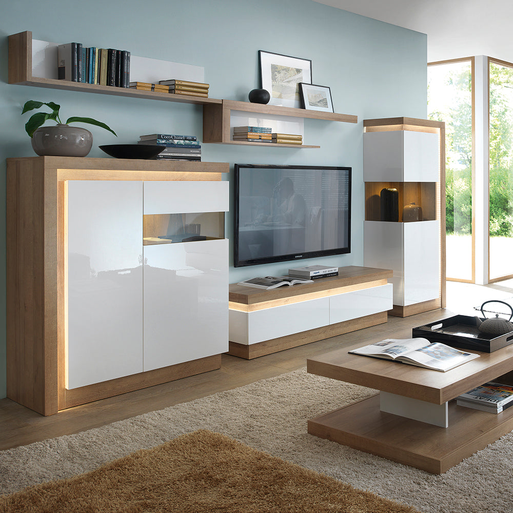 Lyon  2 drawer TV cabinet in Riviera Oak/White High Gloss