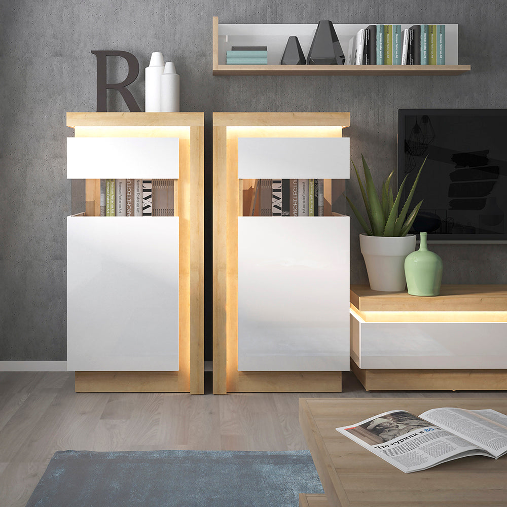 Lyon  2 drawer TV cabinet in Riviera Oak/White High Gloss