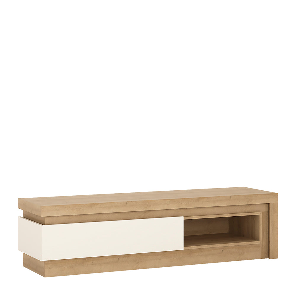 Lyon  1 drawer TV cabinet with open shelf in Riviera Oak/White High Gloss