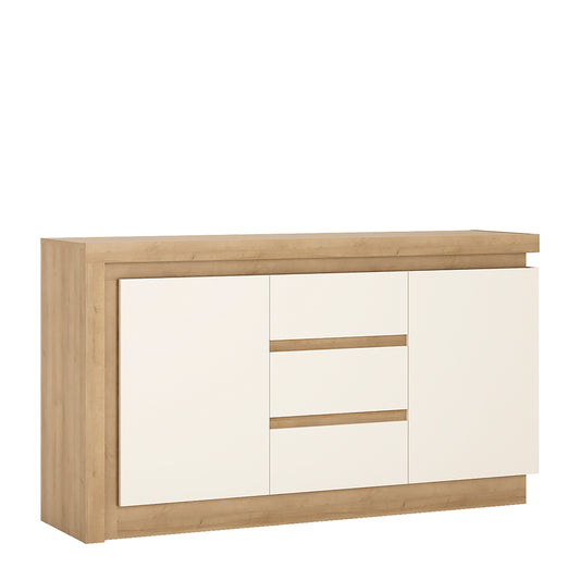 Lyon  2 door 3 drawer sideboard in Riviera Oak/White High Gloss