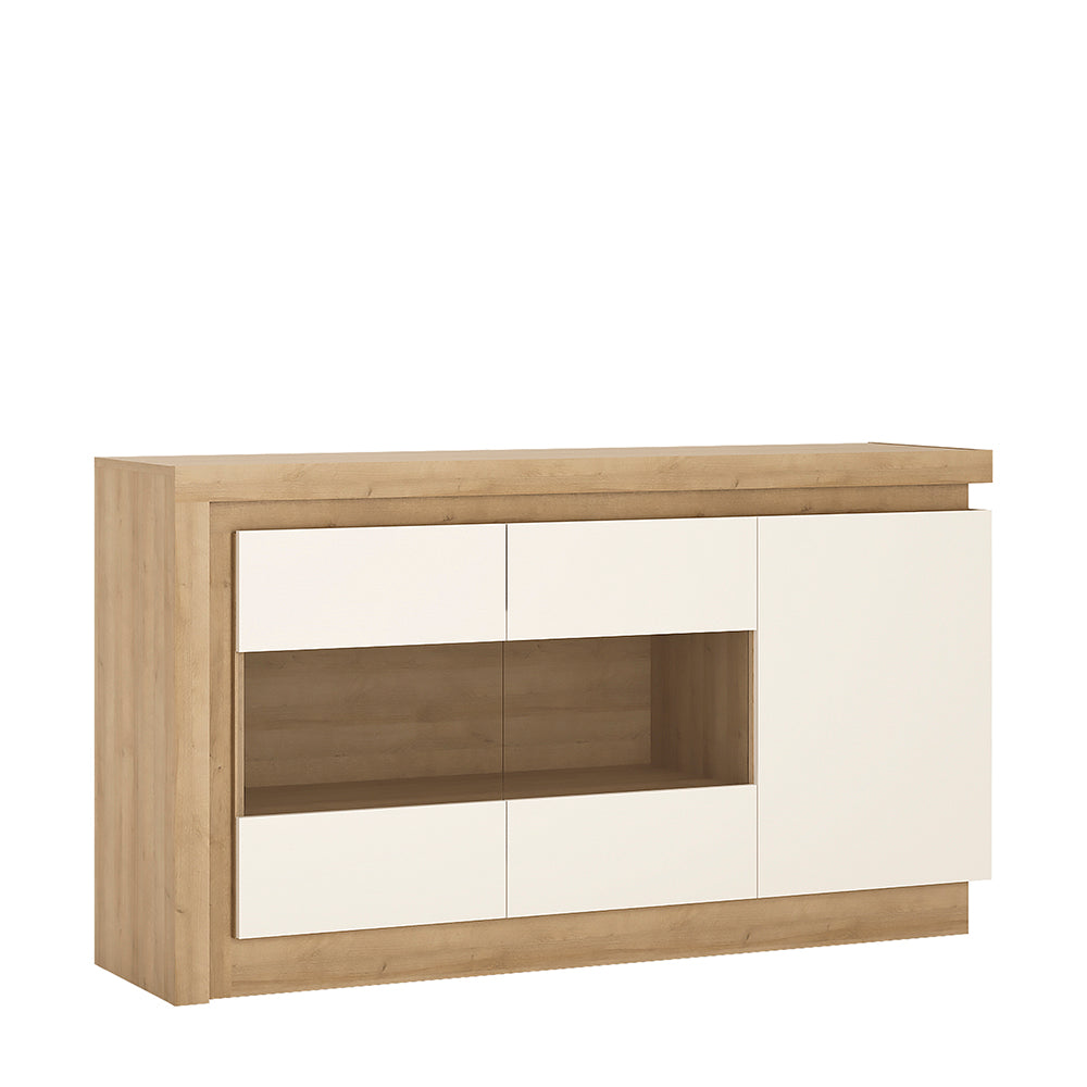 Lyon  3 door glazed sideboard in Riviera Oak/White High Gloss