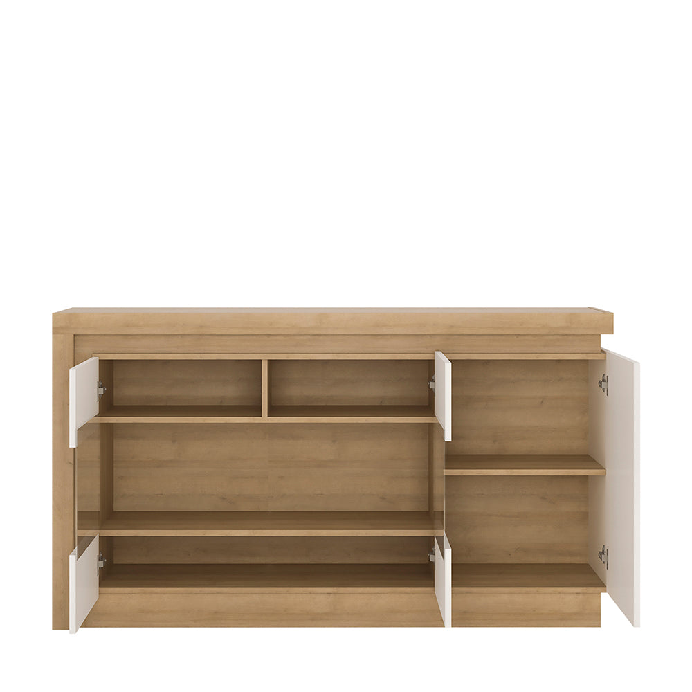 Lyon  3 door glazed sideboard in Riviera Oak/White High Gloss