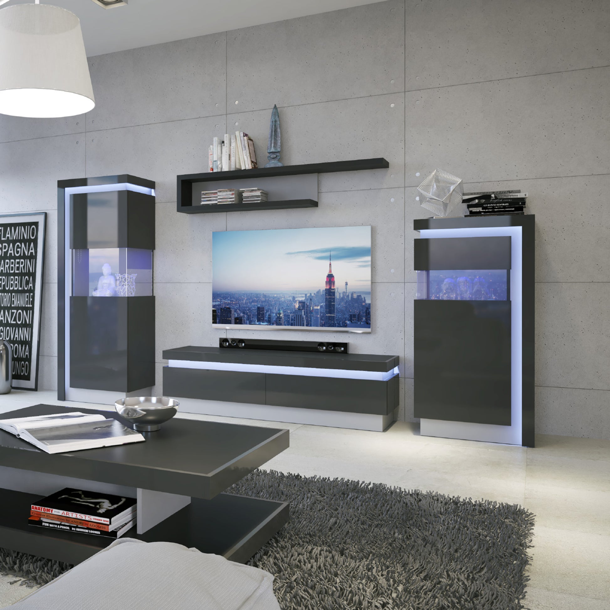 Lyon  130cm wall shelf in Platinum/Light Grey