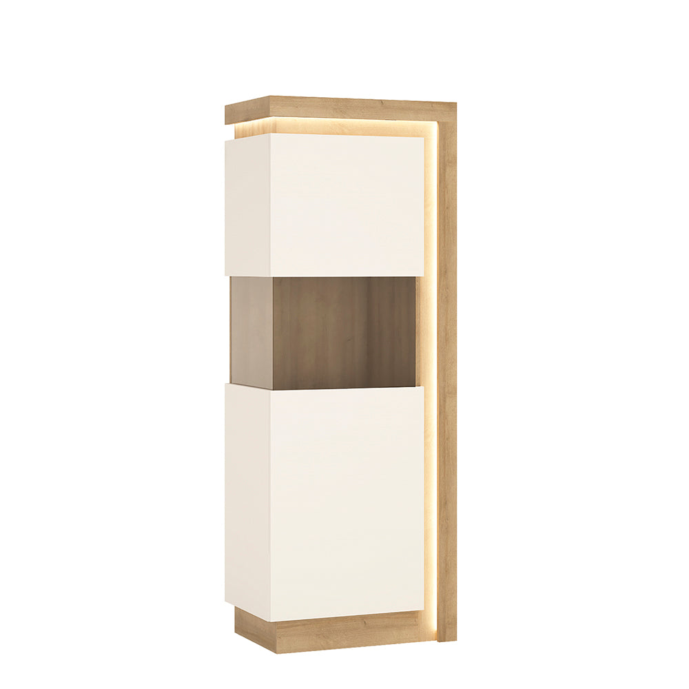 Lyon  Narrow display cabinet (LHD) 164.1cm high in Riviera Oak/White High Gloss