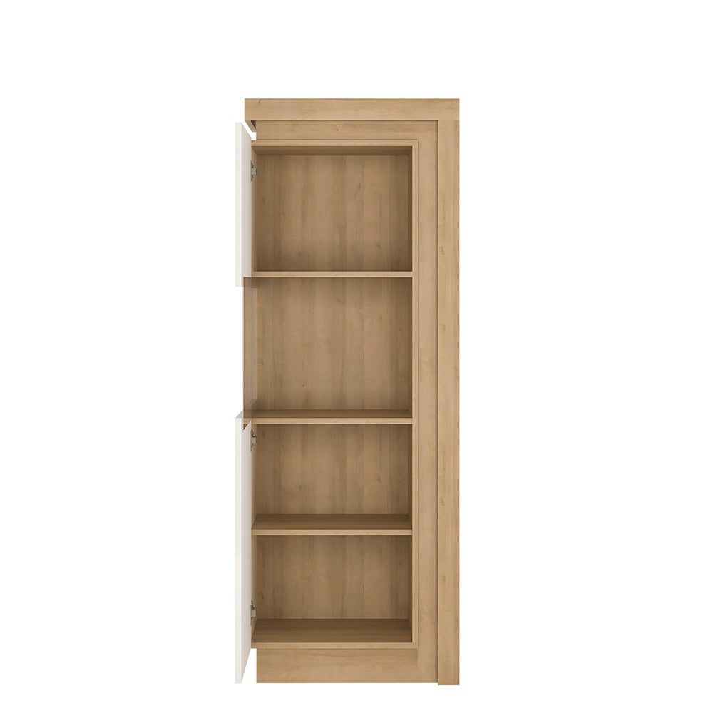 Lyon  Narrow display cabinet (LHD) 164.1cm high in Riviera Oak/White High Gloss