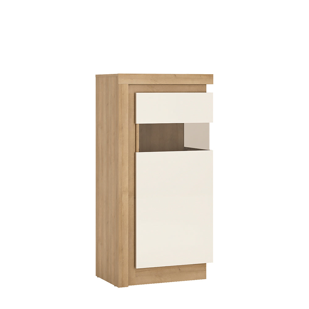 Lyon  Narrow display cabinet (RHD) 123.6cm high in Riviera Oak/White High Gloss