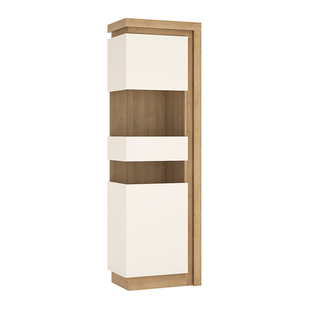 Lyon  Tall narrow display cabinet (LHD) in Riviera Oak/White High Gloss