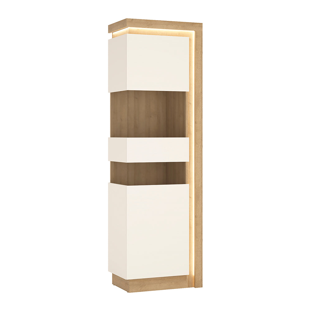 Lyon  Tall narrow display cabinet (LHD) in Riviera Oak/White High Gloss
