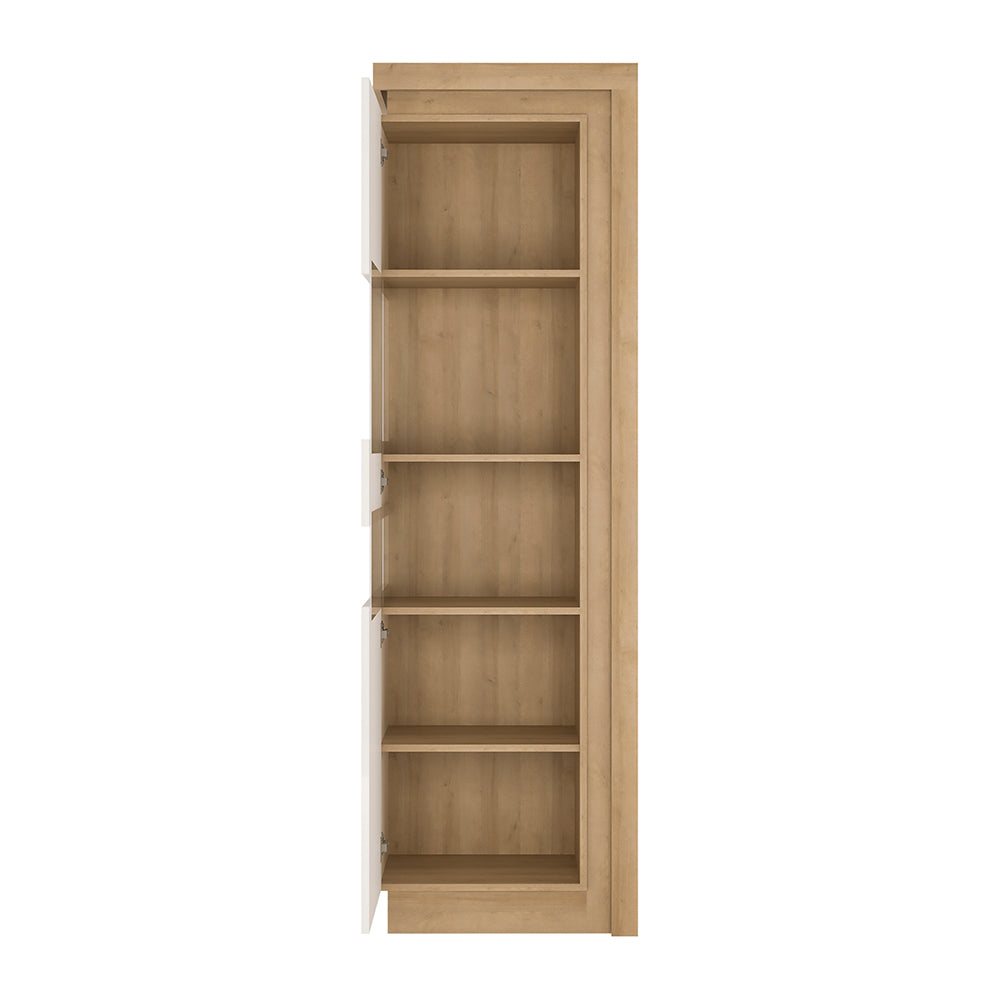 Lyon  Tall narrow display cabinet (LHD) in Riviera Oak/White High Gloss
