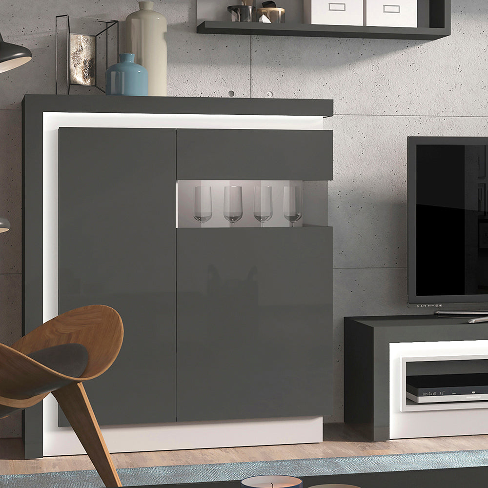 Lyon  2 door designer cabinet (RH) in Platinum/Light Grey Gloss