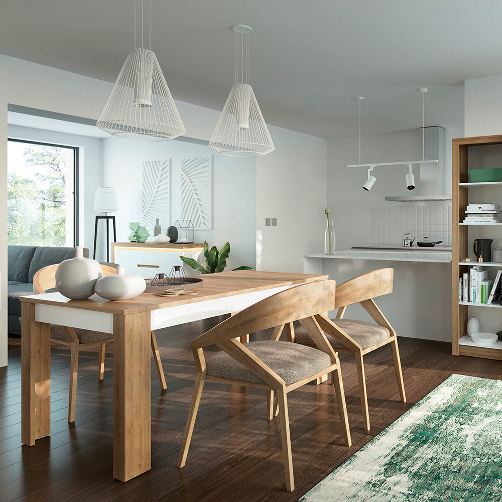 Lyon  Medium extending dining table 140/180 cm in Riviera Oak/White High Gloss