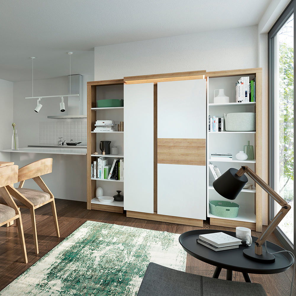 Lyon  Medium extending dining table 140/180 cm in Riviera Oak/White High Gloss