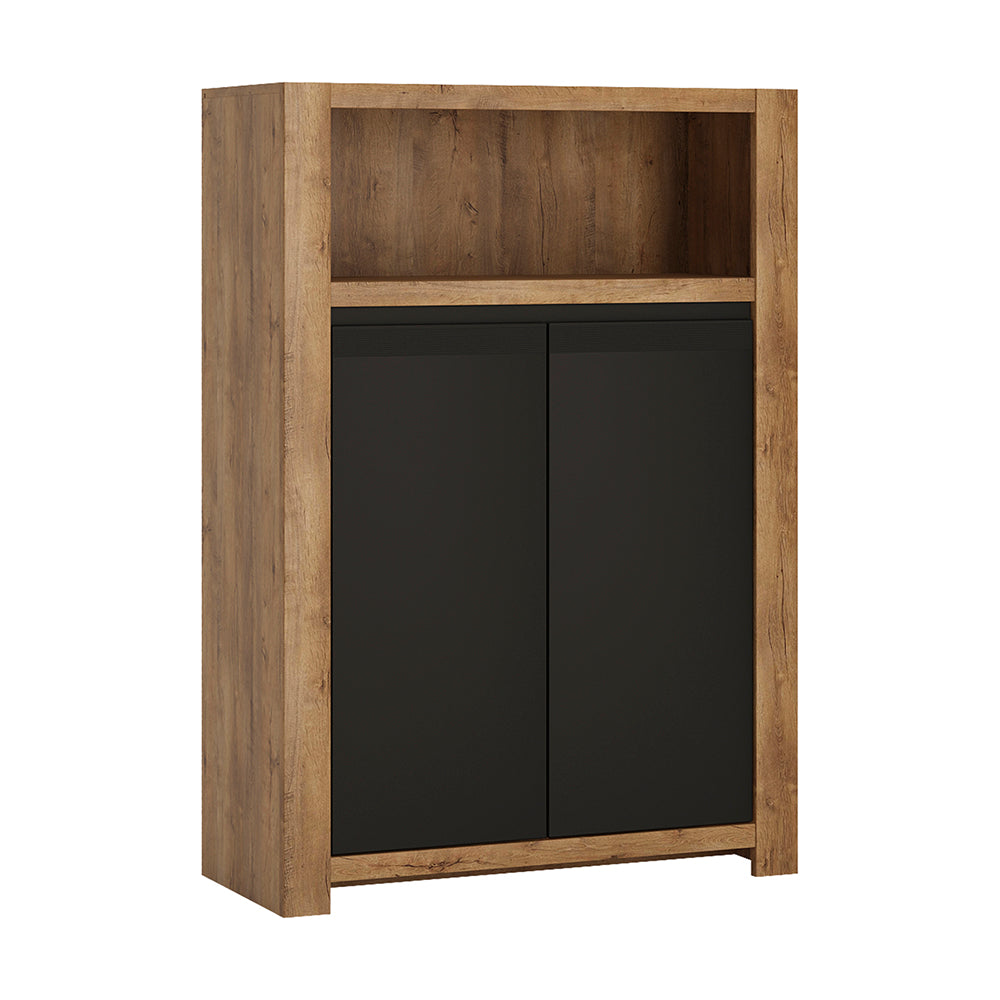 Havana  2 door cupboard with open shelf in Lefkas Oak with matte black fronts