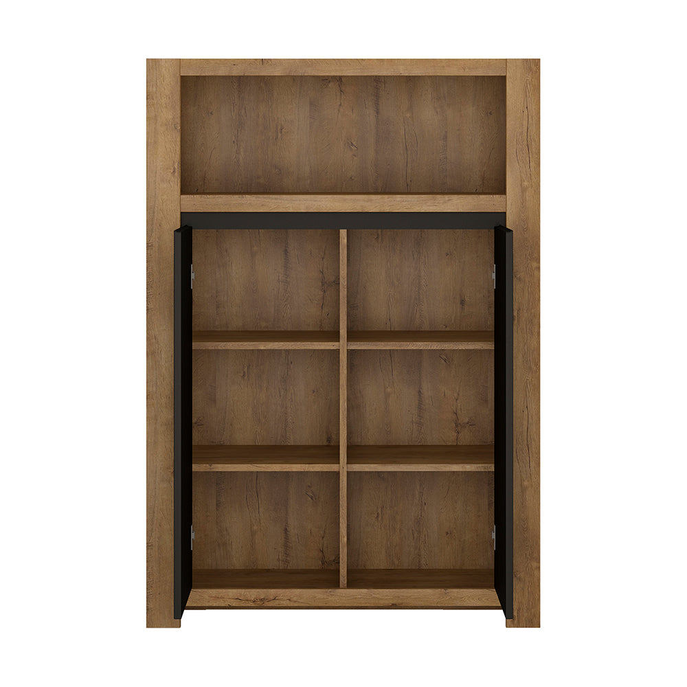 Havana  2 door cupboard with open shelf in Lefkas Oak with matte black fronts