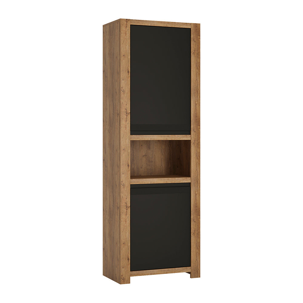 Havana  2 door tall cupboard with open shelf in Lefkas Oak with matte black fronts