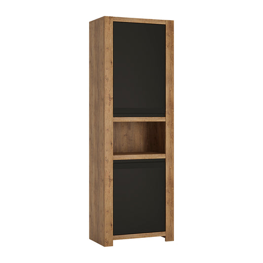 Havana  2 door tall cupboard with open shelf in Lefkas Oak with matte black fronts