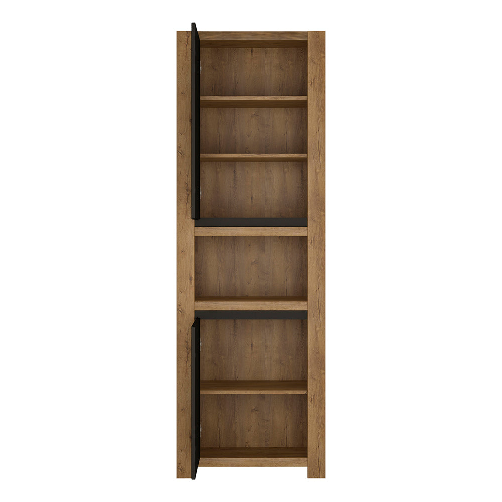 Havana  2 door tall cupboard with open shelf in Lefkas Oak with matte black fronts