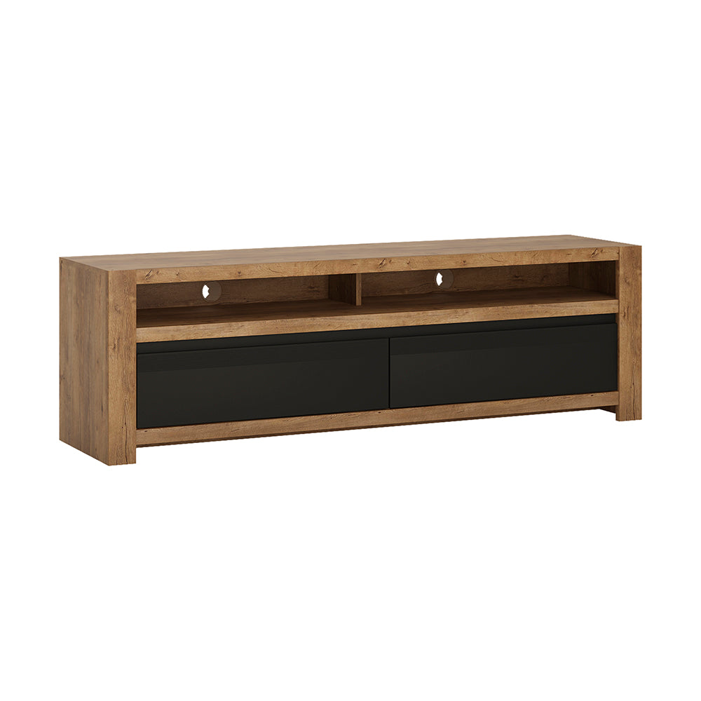 Havana  2 drawer TV unit in Lefkas Oak with matte black fronts