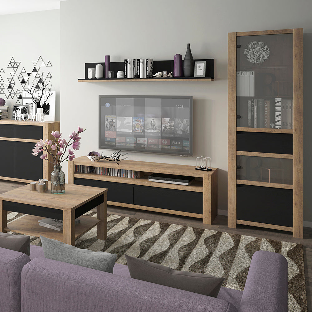 Havana  2 drawer TV unit in Lefkas Oak with matte black fronts
