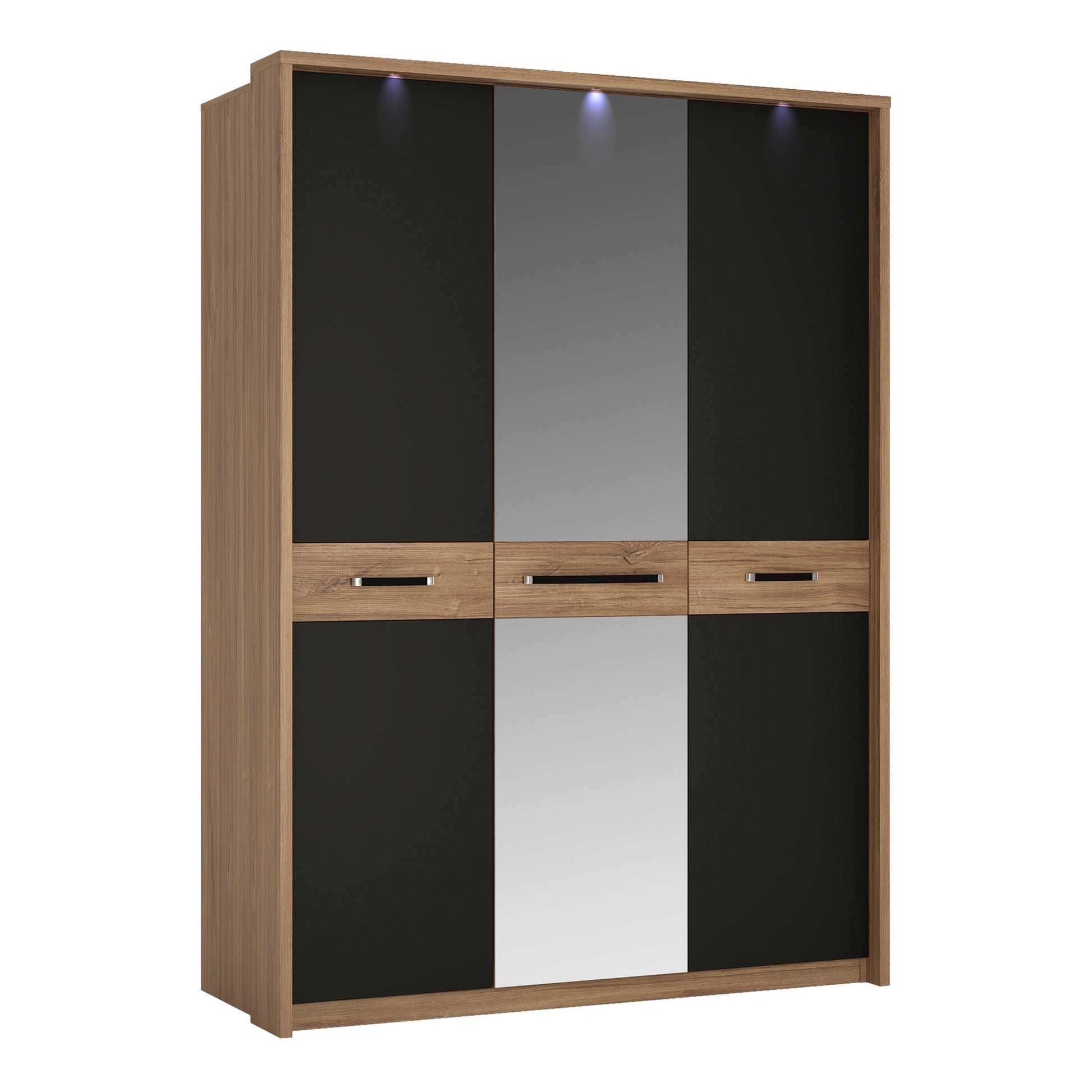 Monaco  3 door wardrobe with mirror door in Oak and Black