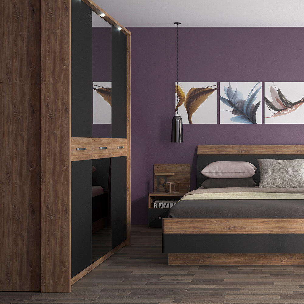 Monaco  3 door wardrobe with mirror door in Oak and Black