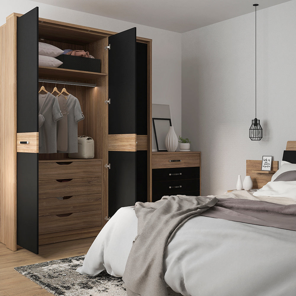 Monaco  3 door wardrobe with mirror door in Oak and Black