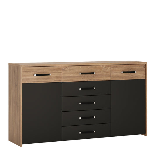 Monaco  2 door 5 drawer wide cupboard in Oak and Black
